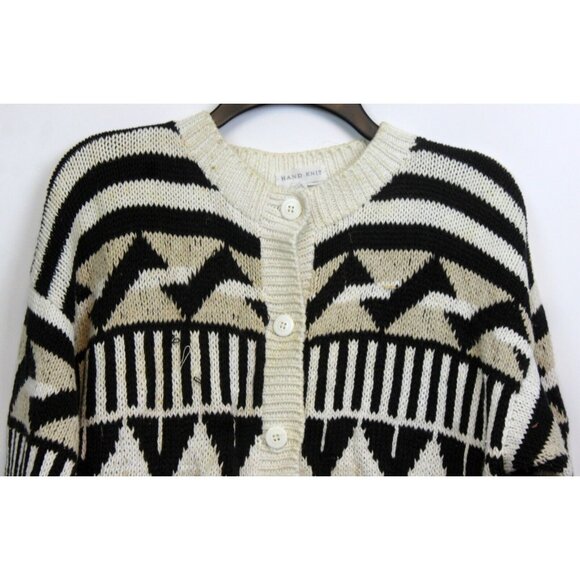 VG 90s D.D. Sloane Sweater Cardigan sz S Black White Fashion Warm Hand Knit - Picture 2 of 10